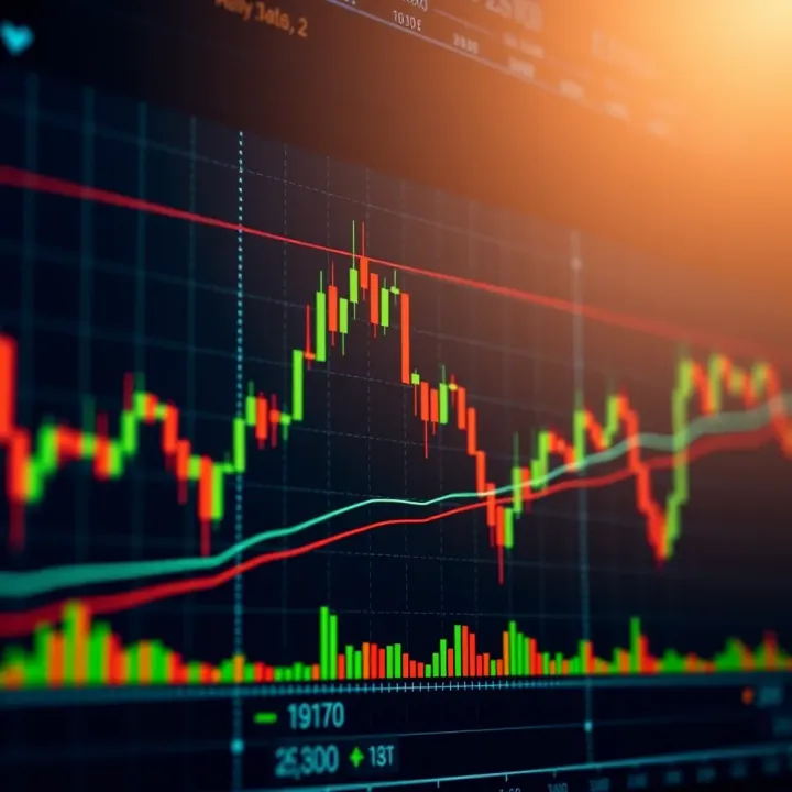 Graph showing complex binary options trading strategies with candlestick patterns and trend lines
