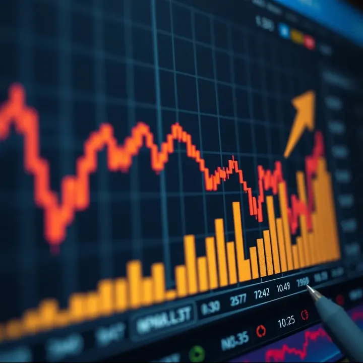 Graph showing the concept of binary options trading with upward and downward trends
