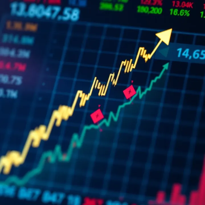 Graph showcasing upward trend with binary options trading symbols