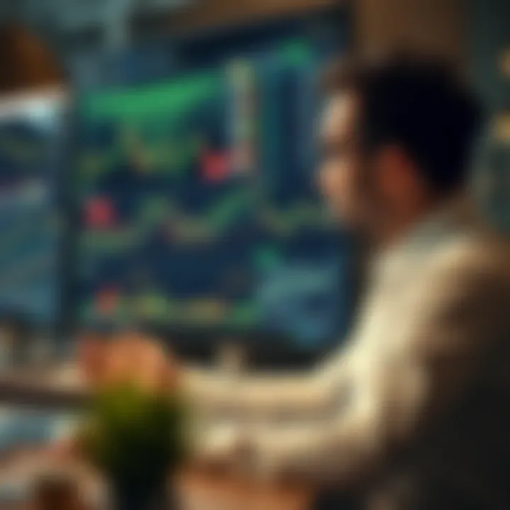 Illustration of a beginner analyzing financial charts and market data for mini index investments