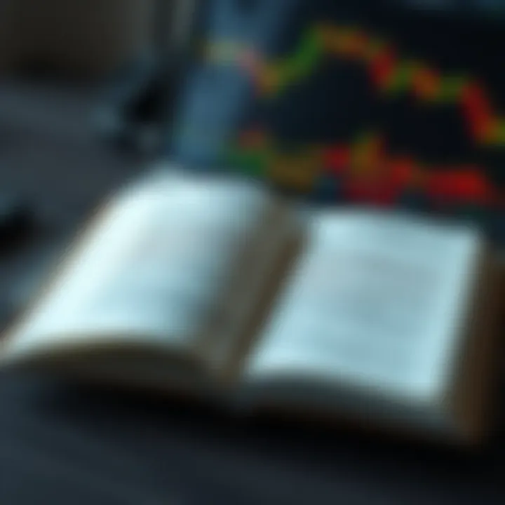 Open book with binary options trading concepts displayed alongside a laptop