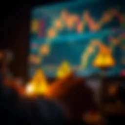 Illustration depicting risk management and strategies in binary options with financial icons and caution symbols