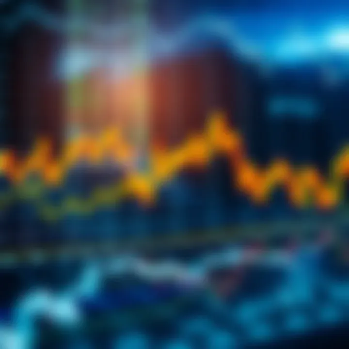 Graph depicting binary options trading with upward and downward trends