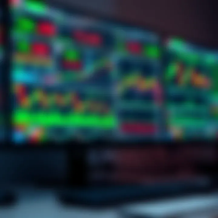 A computer screen displaying multiple trading charts and stock market data