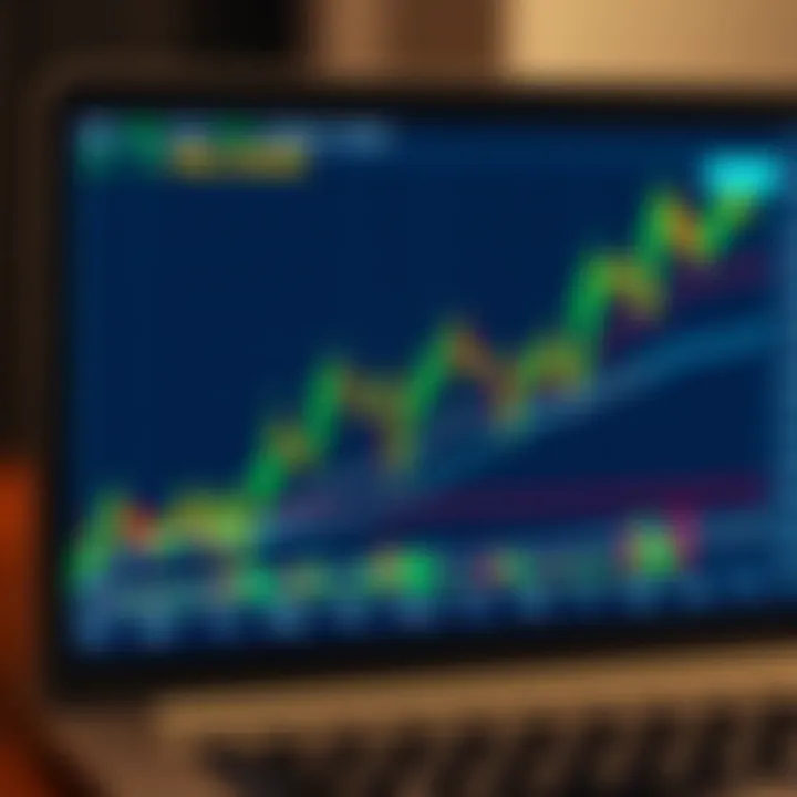 Illustration of a digital stock market chart with candlestick patterns indicating price fluctuations