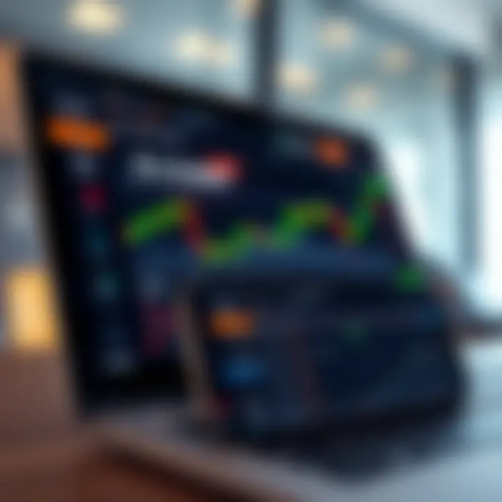 User interface of a day trading app displaying real-time stock charts and trading options