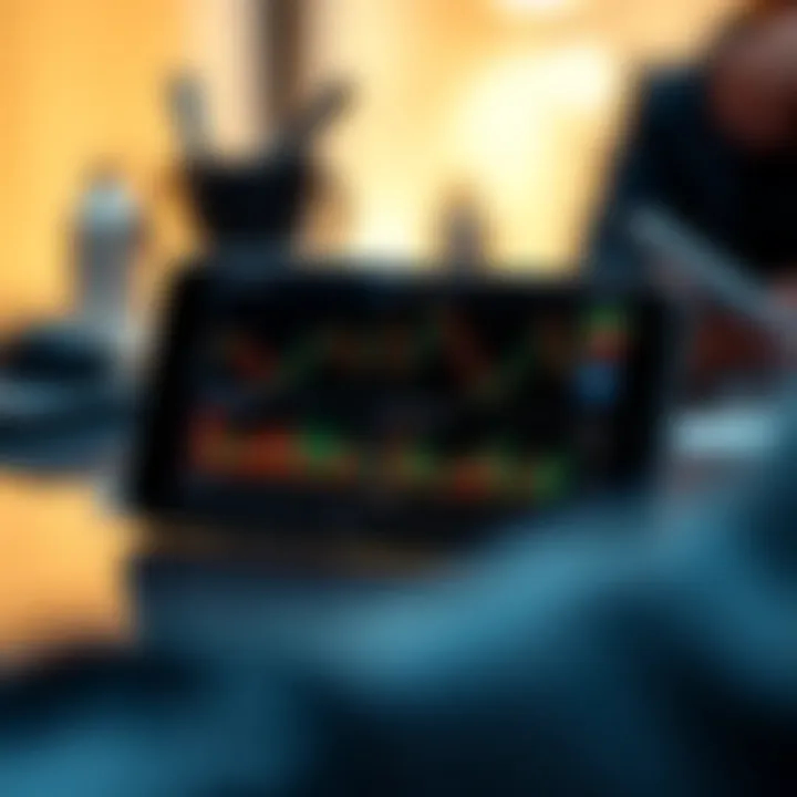 Mobile device showing graphs and analytics for financial market trading