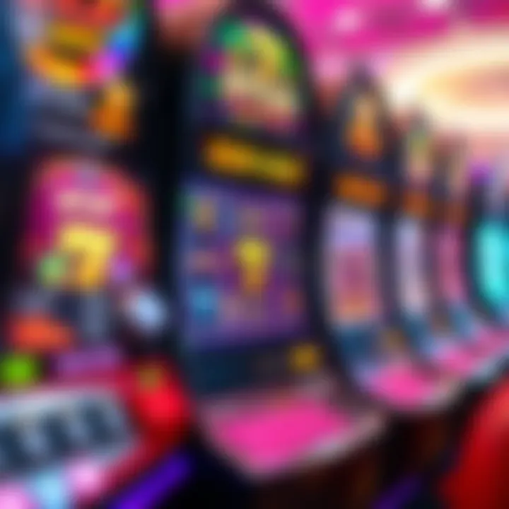 Virtual slot machine screen showcasing demo mode with vibrant icons and controls