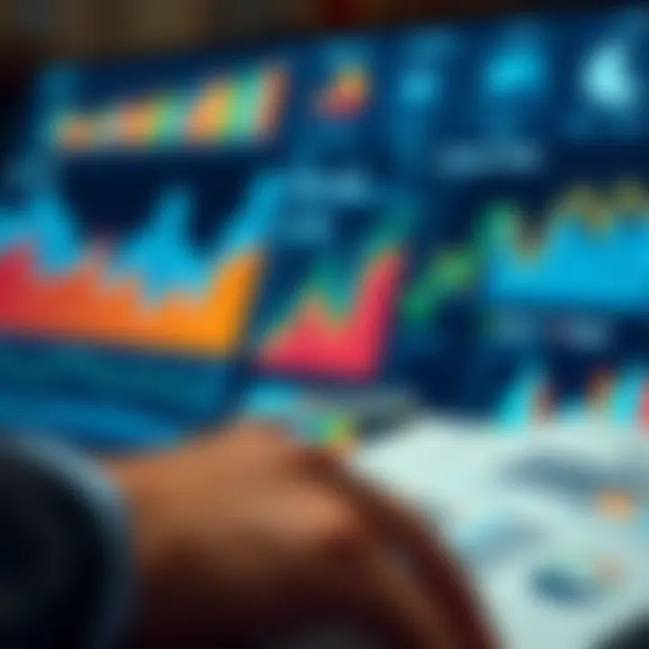 Market analysis concept with charts and graphs representing data trends