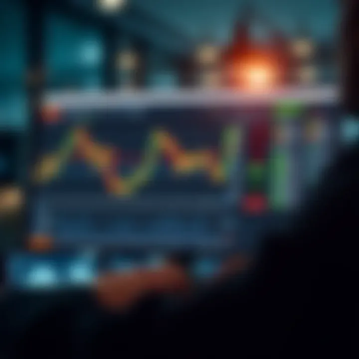 Illustration showing a virtual trading platform interface with charts and demo account features