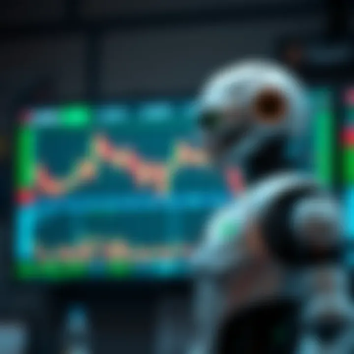 Illustration of a trading robot displaying binary options charts and data on a digital screen