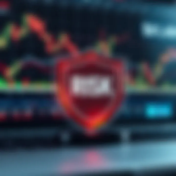 Visualization of risk management strategy with financial graphs and protective shields