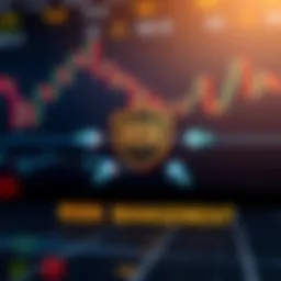 Conceptual Illustration of Risk Management in Trading Graphic of a risk management concept with arrows and shield icons representing protection and strategy