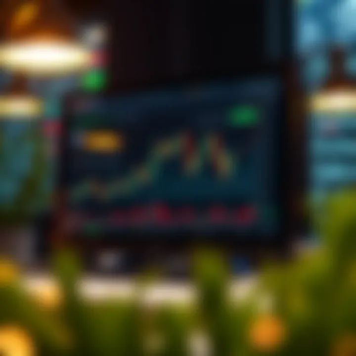 Graph showing stock market trends on a computer screen illustrating demo day trading