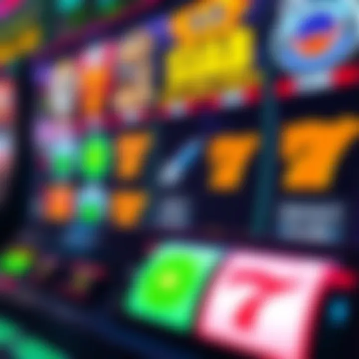 Interface of a slot game demo showing vibrant reels and symbols with virtual credits