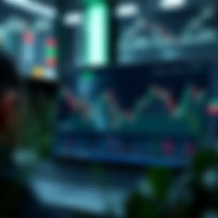 Illustration of a digital trading platform interface displaying charts and demo account features