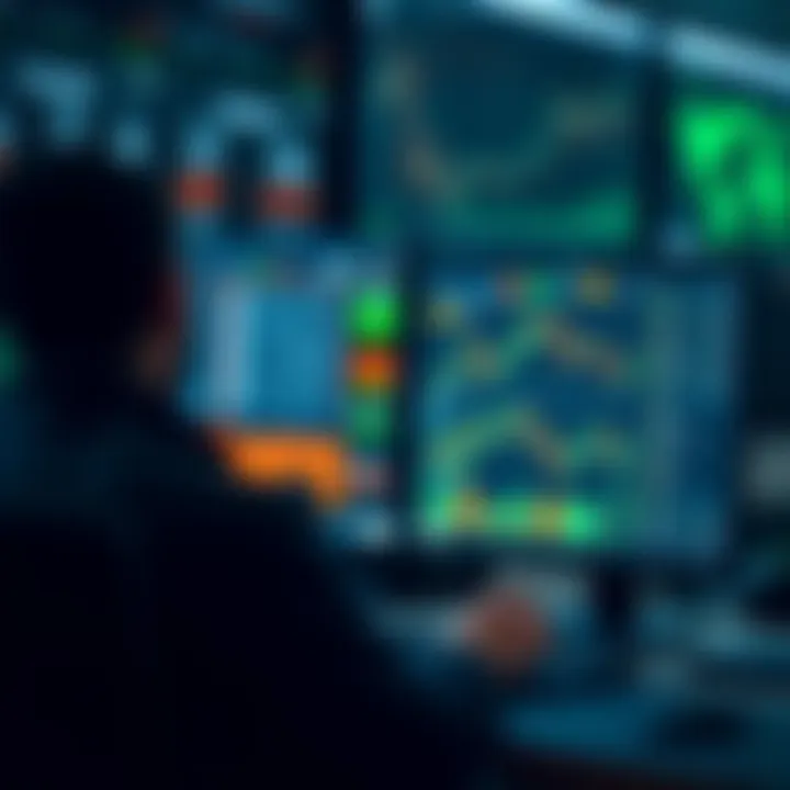 Trader using a simulated trading platform to practice financial market strategies