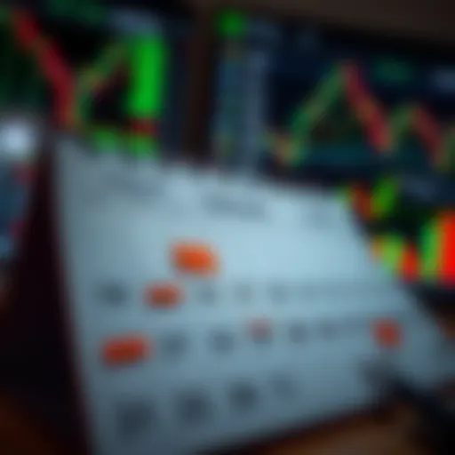 Calendar with marked economic events and financial charts in the background