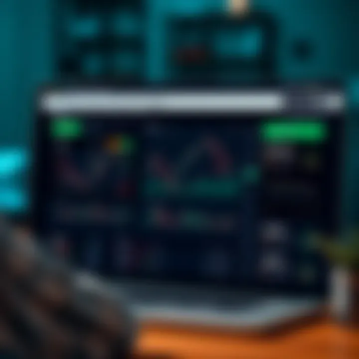 Trading platform interface showcasing Ratinho demo account dashboard with market charts and trading options