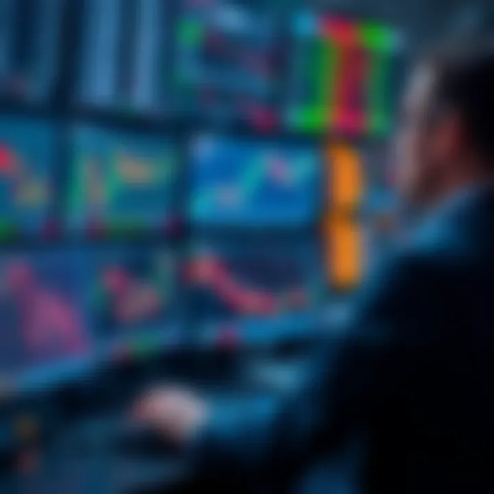 Trader analyzing stock market data on multiple screens using price action strategy