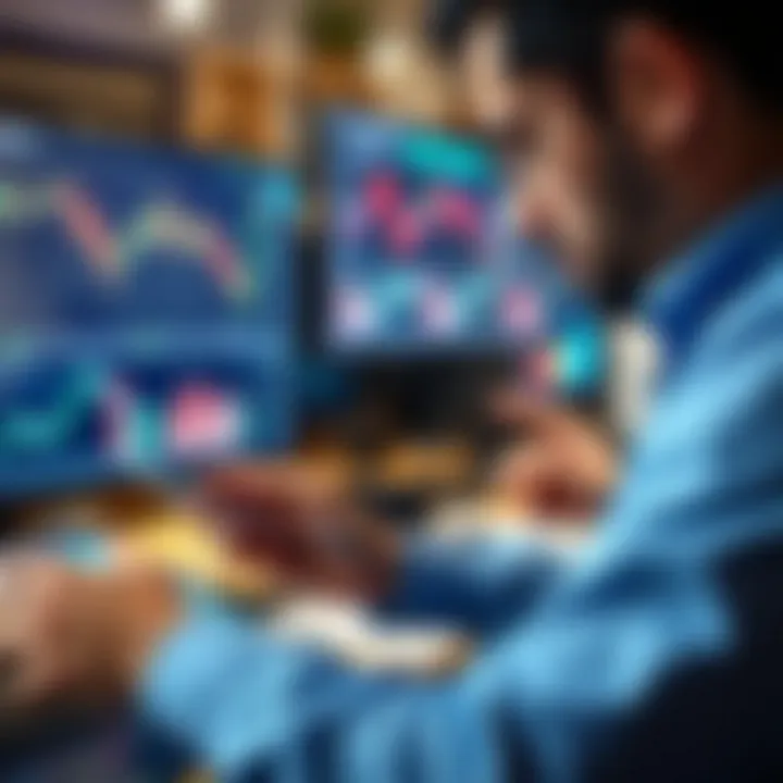 Investor analyzing economic indicators and financial charts on a digital device