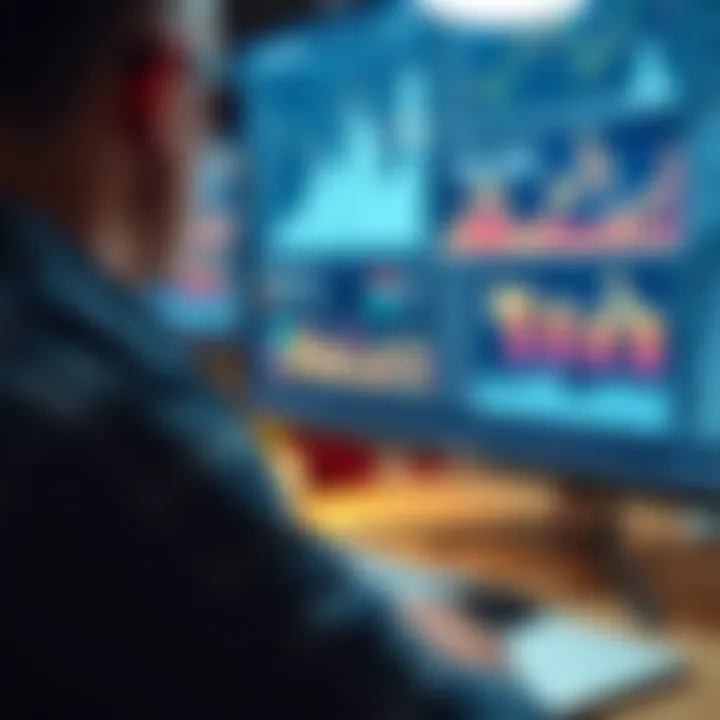 Detailed market research data analysis with charts and graphs on a digital screen