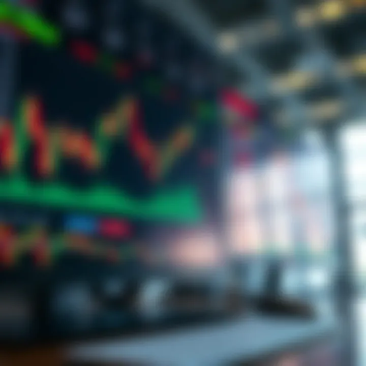 Conceptual illustration showing binary options trading with candlestick charts and financial graphs on digital screens