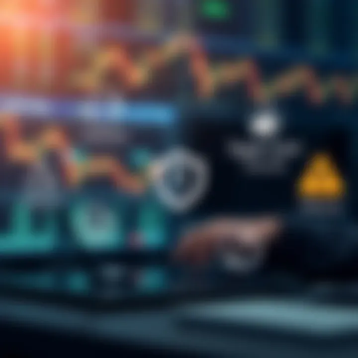 Illustration of secure online trading with trust and fraud prevention symbols