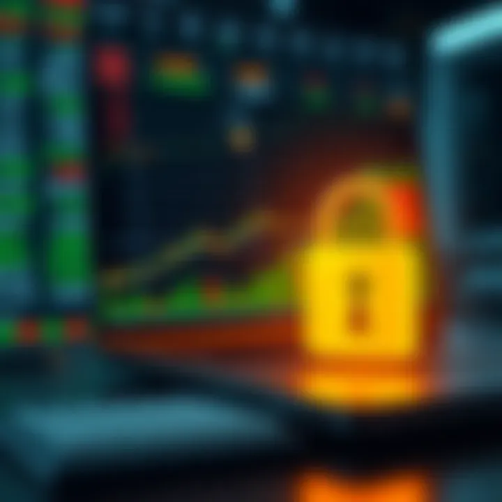 Illustration of secure online broker platform interface with financial data