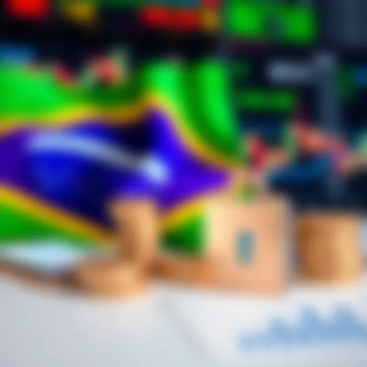 Conceptual graphic showing secure investment with financial charts and Brazilian flag elements