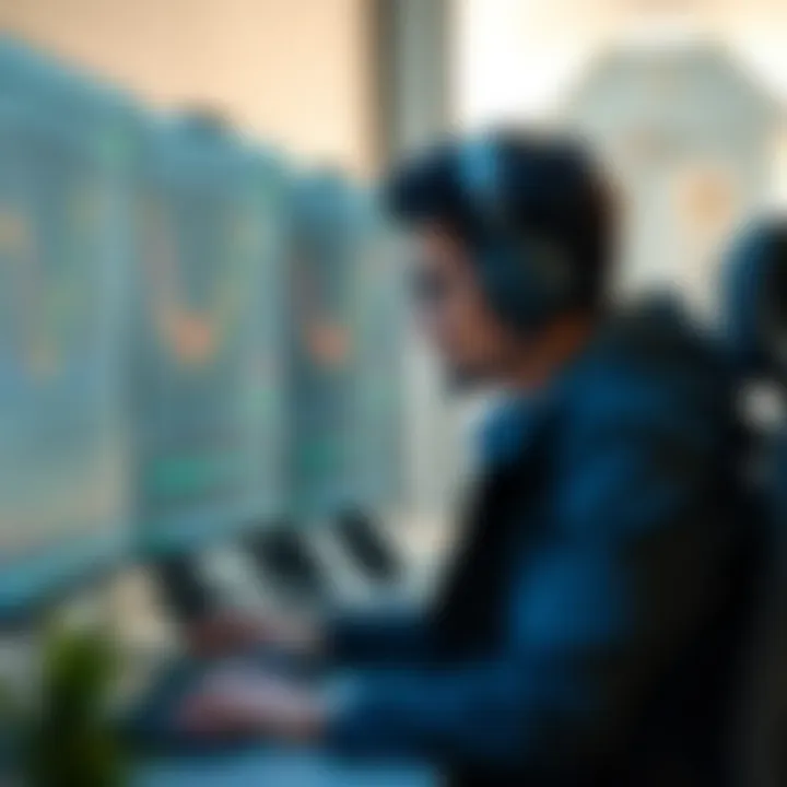 Daily Trading Strategy Practice Using Simulation Software User practicing daily trading strategies on a computer screen simulator