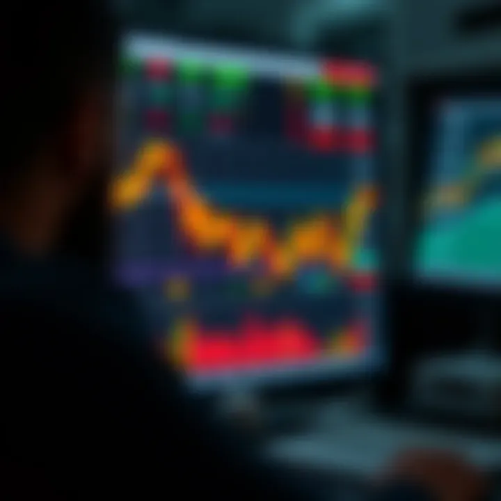 Illustration of binary options trading concepts with charts and digital graphs