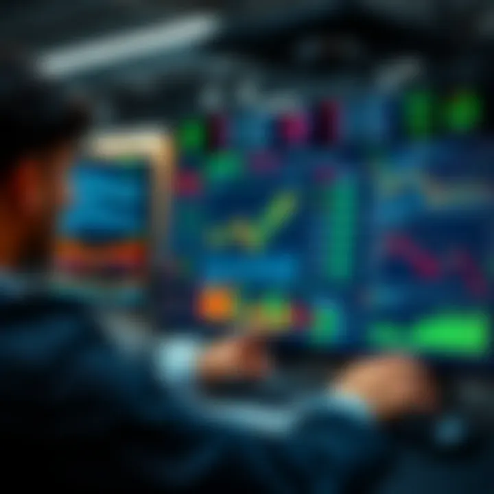 Trader using a virtual account dashboard to simulate financial trading without real money