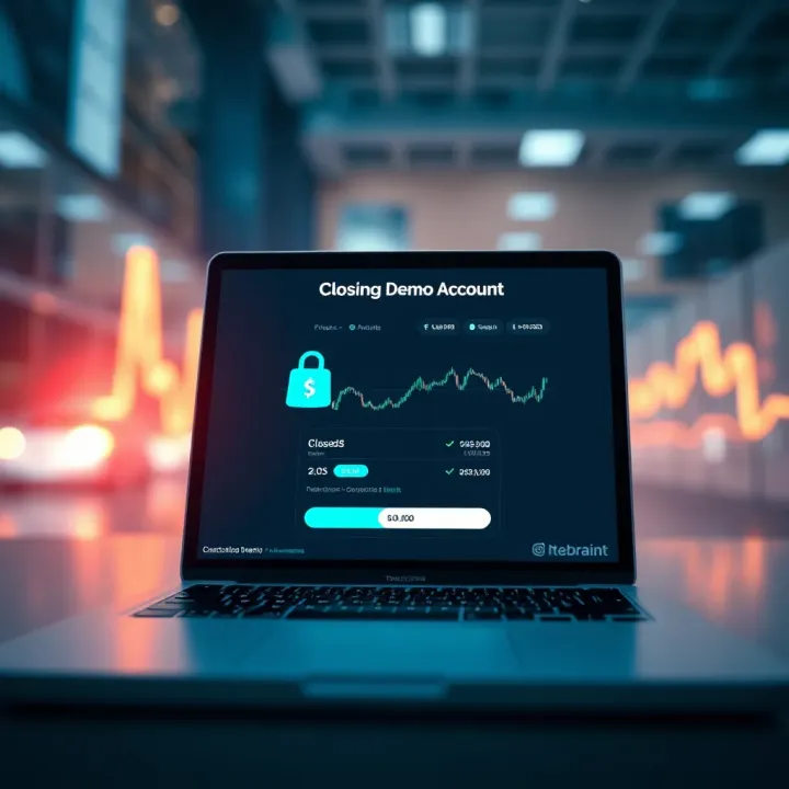 Illustration showing the concept of closing a financial demo account on a digital platform