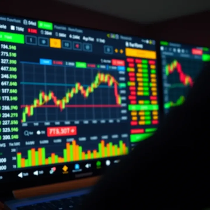 Interface of a binary options trading platform showing charts and asset options
