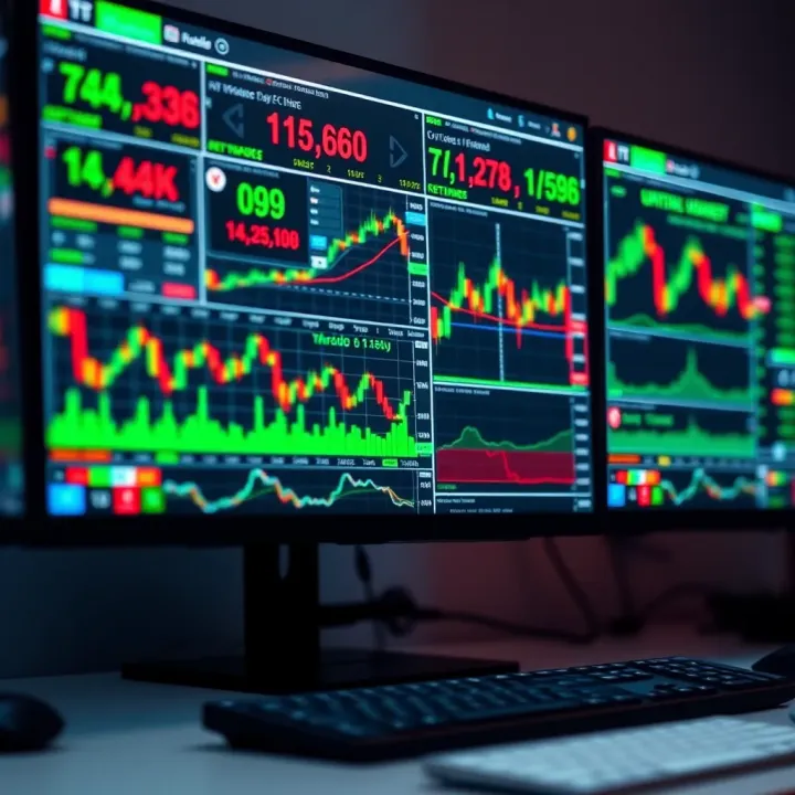 A computer screen displaying multiple trading charts and stock market data