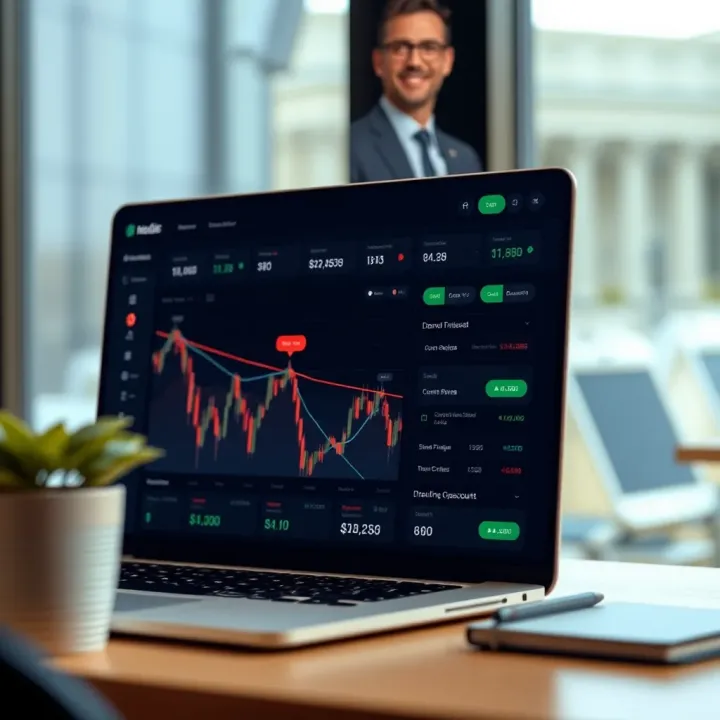 Digital Investment Platform Demo Account Overview Illustration showing a digital investment platform dashboard with demo account balance and trading options