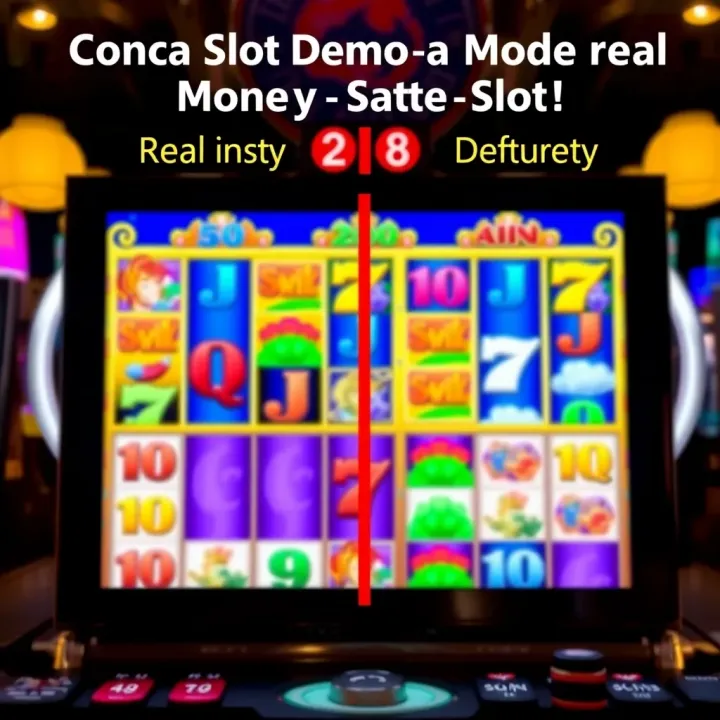 Comparison between demo and real slot game screens highlighting differences in gameplay