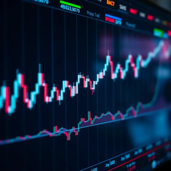 Graph showing Bitcoin price movements with trading indicators