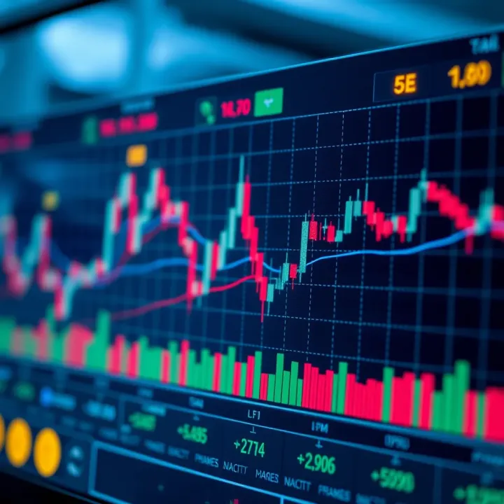 Cryptocurrency chart displaying rapid price fluctuations and trade volume indicators