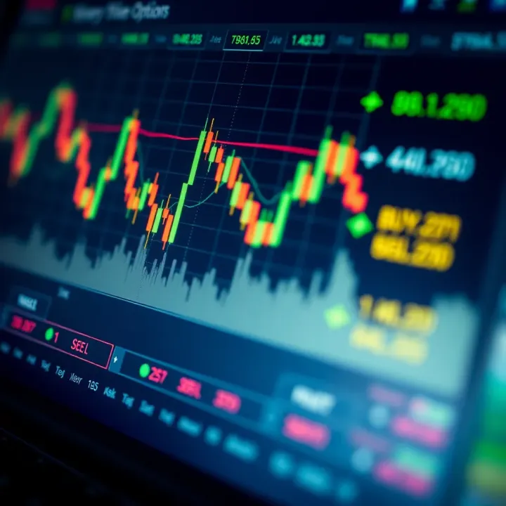Chart showing binary options trading fluctuations with highlighted buy and sell points