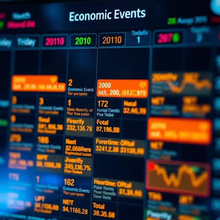 Calendar with highlighted economic events and data points