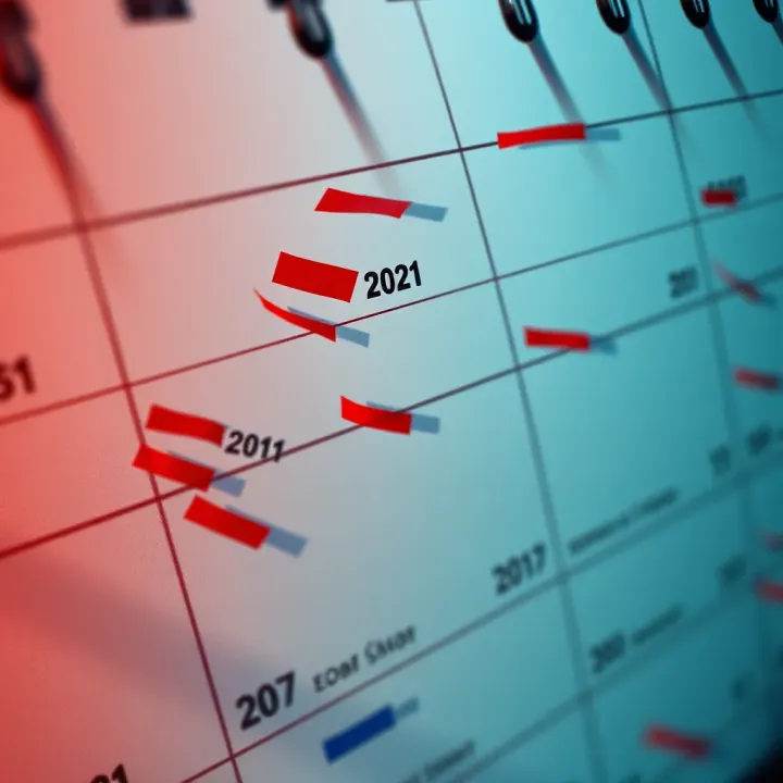 Calendar with marked important economic dates and events
