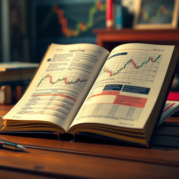 Open book showing market analysis charts and annotations for trading strategies
