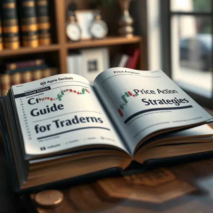 Open financial book displaying candlestick charts and price action strategies