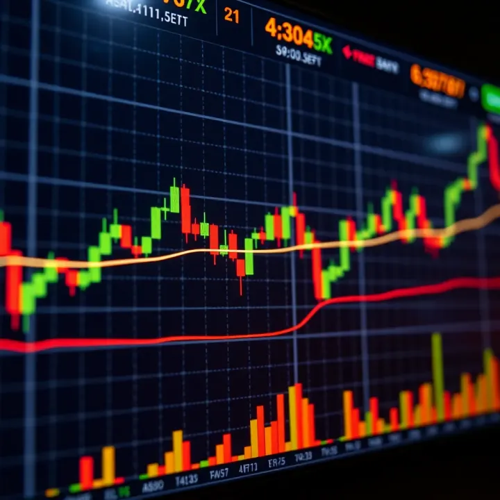 Chart displaying binary options trading with fluctuating price lines and indicators