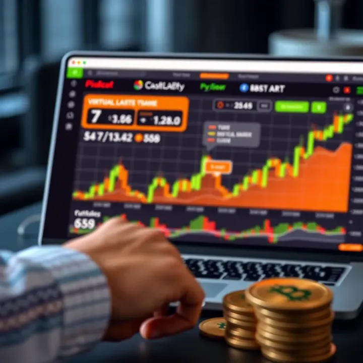 Simulation of Investment Strategies Using a Demo Account Graphical representation of investment simulation with virtual currency and market trends