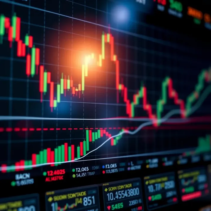 Illustration showing Forex trading charts with currency exchange rates and trend lines