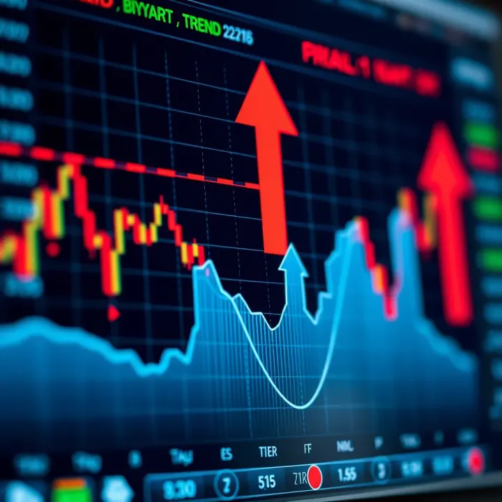 Graph displaying binary options trading trends with upward and downward arrows