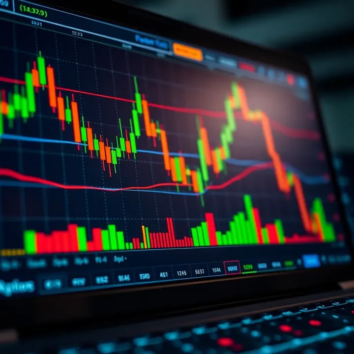 Illustration of binary options trading charts with candlestick patterns and indicators
